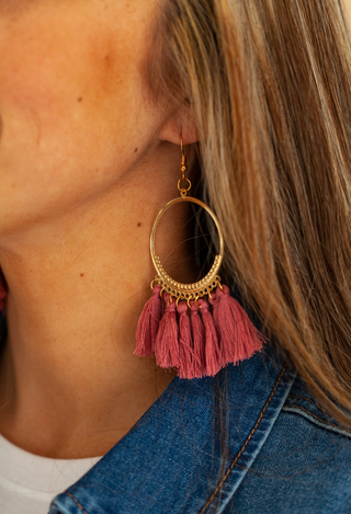 Mauve Tassel Drop Earrings