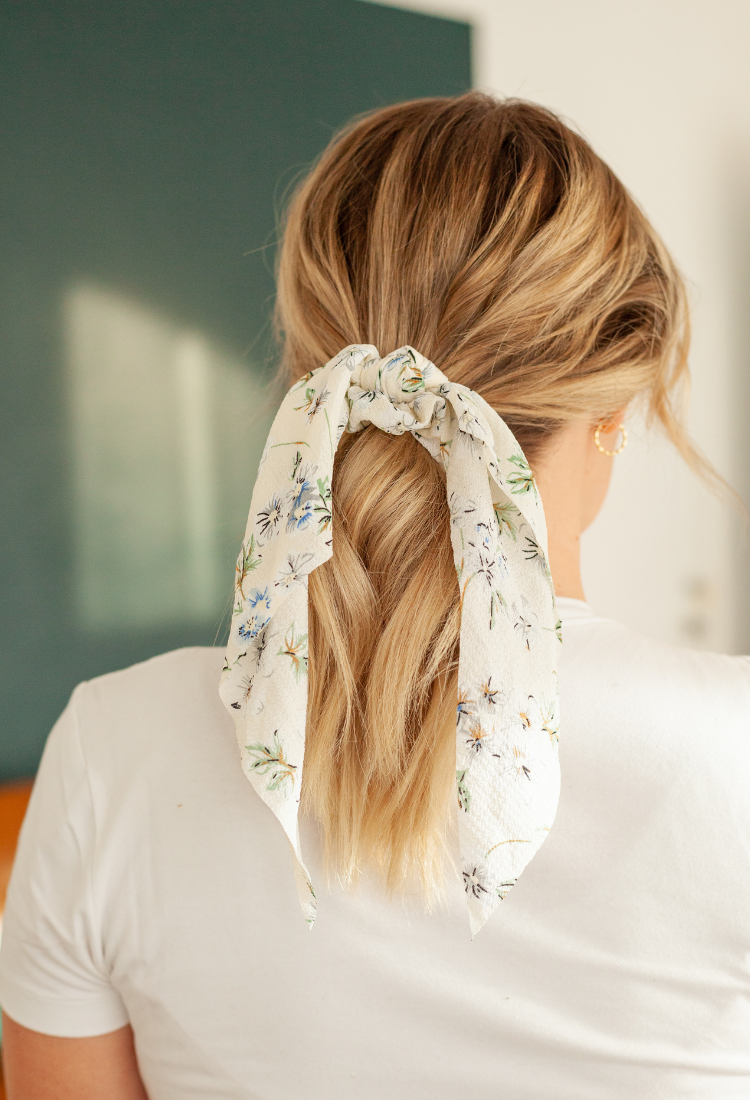 Hair Scarf / Scrunchie Lot Amazon.com : Chiffon Floral Hair Scarf with Ribbon Bows for  main image 3
