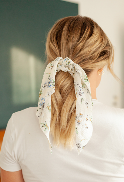 Scarf Hair Scrunchie White floral