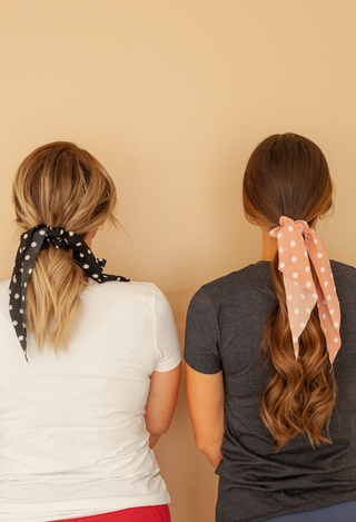 Scarf Hair Scrunchie black dot and mauve dot