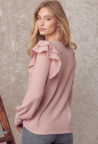 Jamee Ruffle Shoulder top in dusty pink