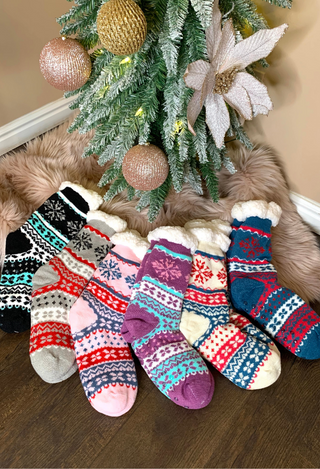 Snowflake Faux Sherpa Snowflake Slipper Socks-Dot Dot Dream