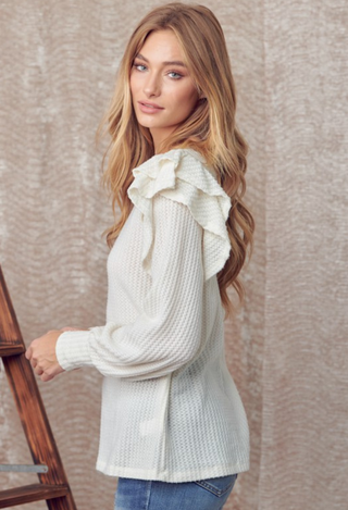 Jamee Ruffle Shoulder Top in Ivory