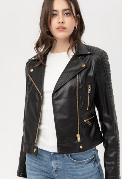 Faux leather moto jacket