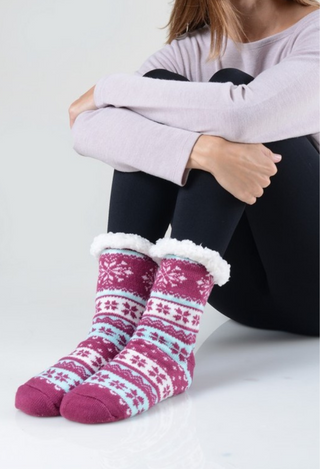 Faux sherpa snowflake slipper socks Raspberry
