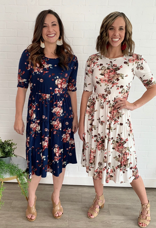 Autumn Floral Dress navy ivory