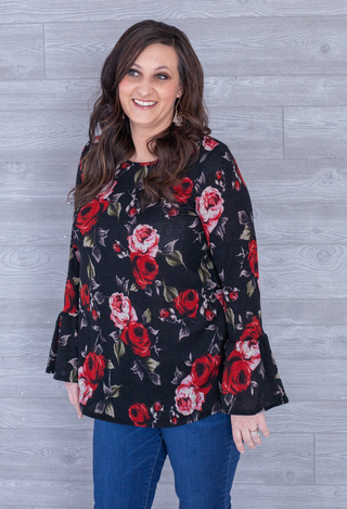 Jessi Floral Top in black red