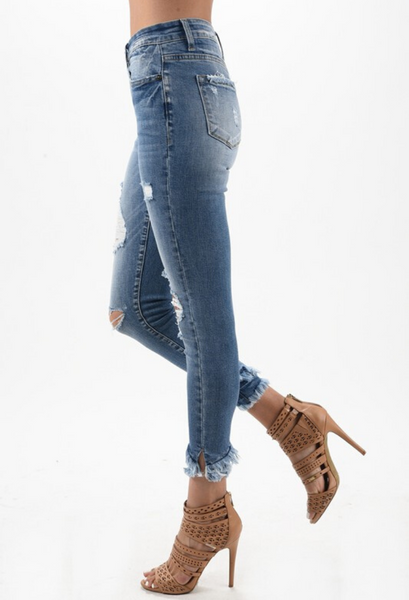 Kan Can Distressed Fringe Jeans
