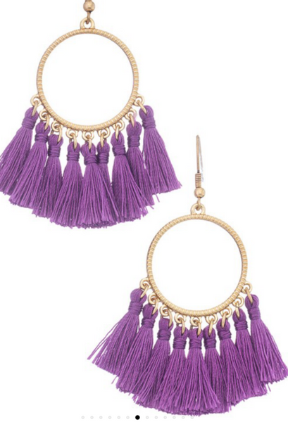 Tassel drop earrings purple circle