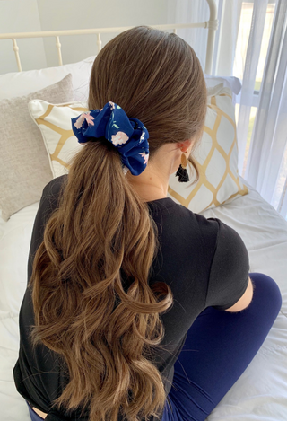 chiffon scrunchies in navy floral