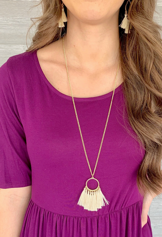 beige Tassel drop Necklace