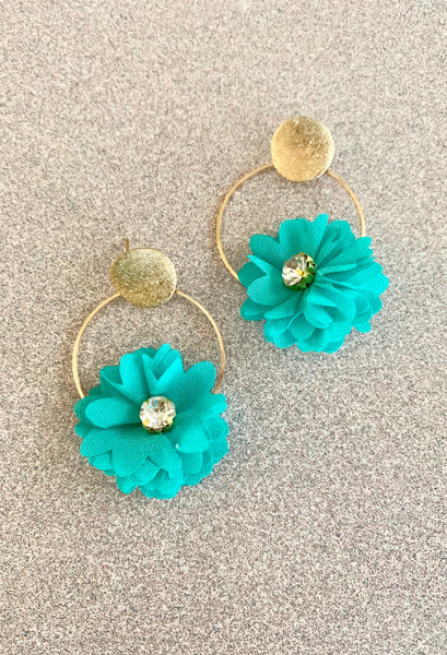 teal flower earrings