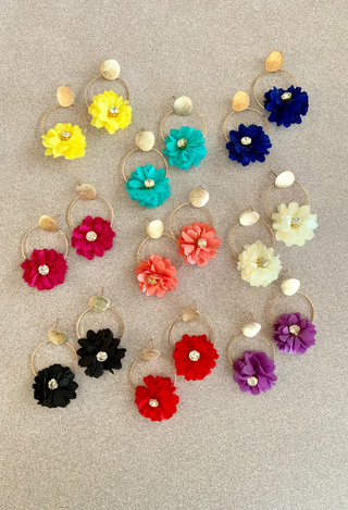 Maya Flower Earrings in Black, Navy, Yellow, Teal, Ivory, Fushia, Coral, Purple and red