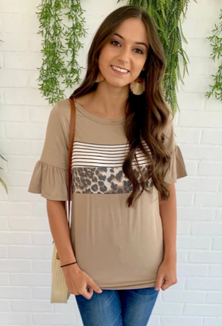 Nala Leopard/stripe top in mocha