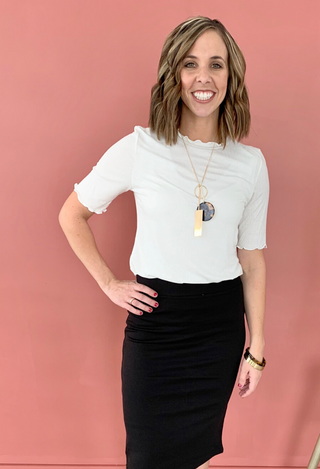 Paris ribbed top ivory with black skirt