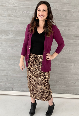Leopard Skirt with plum sweater
