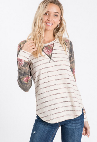 Floral V Stripe Top
