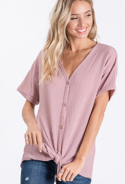 Waffle Button Knit Top
