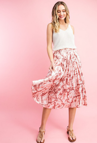Marbled Midi iin piink with white tank