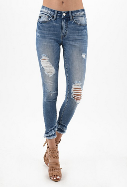 Kan Can Distressed Fringe Jeans