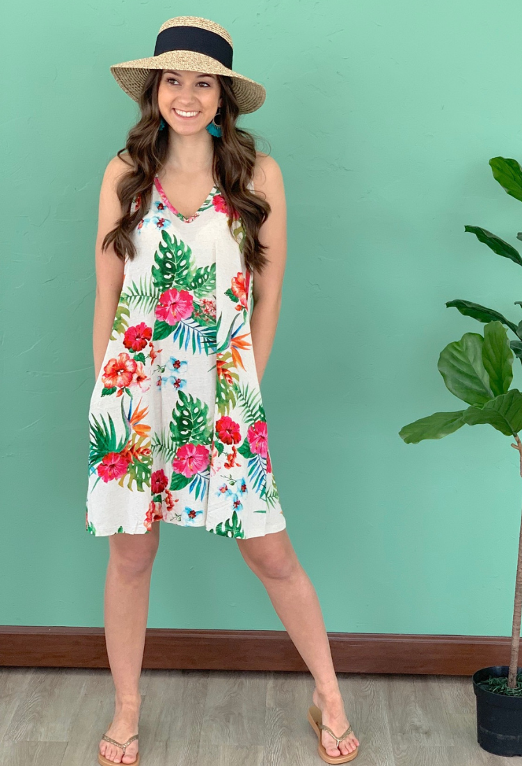 Tropical Floral Dress in Ivory