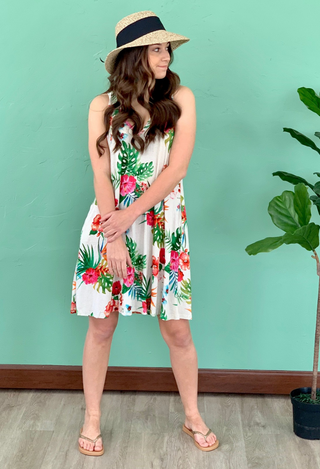 Tropical Floral Dress in Ivory