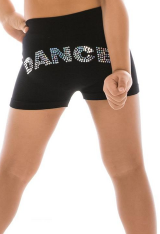 girls black shorts with sequin "dance" on back