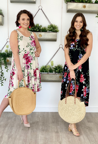 Floral Beach Dresses in ivory and black