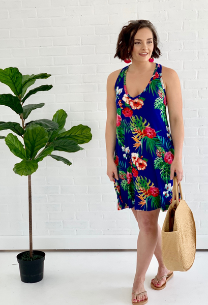 Tropical Floral Dress in Sapphire-Final Sale