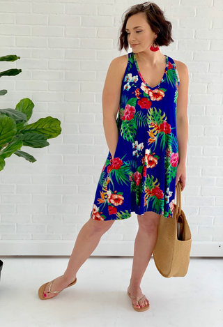 Blue Tropical floral dress