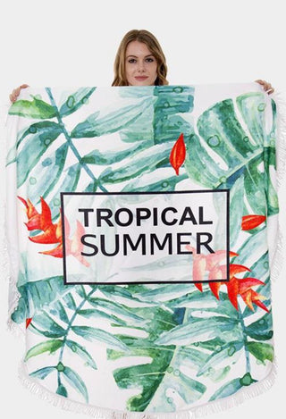 Round Tropical summer towel with fringe