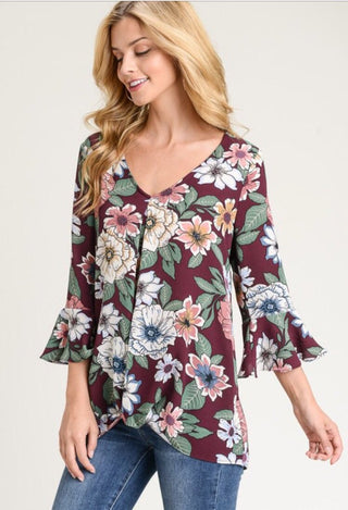Floral twisted top in plum