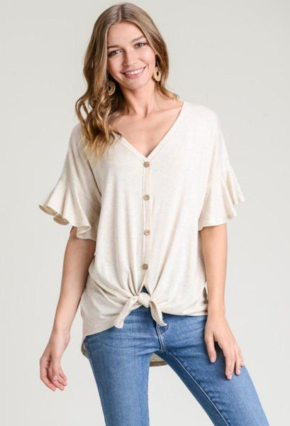 Ruffle sleeve tie top