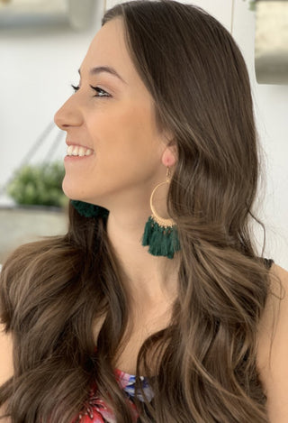 Green Tassel drop earrings