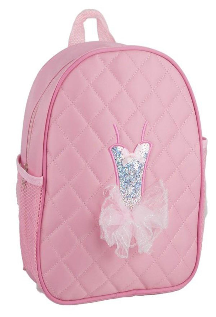 Lovely Girls Large Black Backpack – Dance Bag With Pink Ballet Shoes & Tap Quilted Dress Design