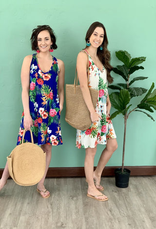 Beach dresses iin blue and ivory