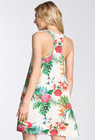 Tropical Floral Tank Dress in Ivory-Final Sale