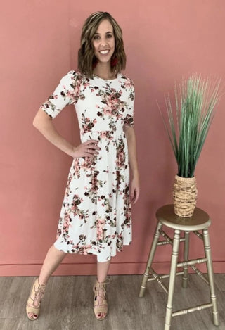 Autumn floral dress in ivory