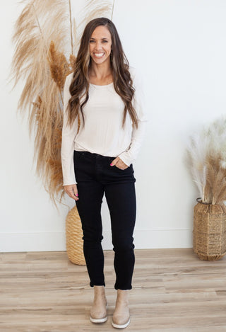 Piper boots & cream top & black skinny jeans