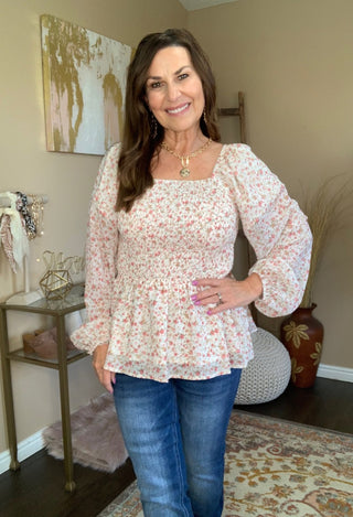 Floral top in cream & rose