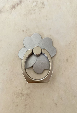 smart phone flower ring grip in silver