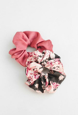 mauve and floral scrunchies