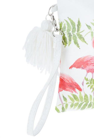 flamingo zip bag with tassel