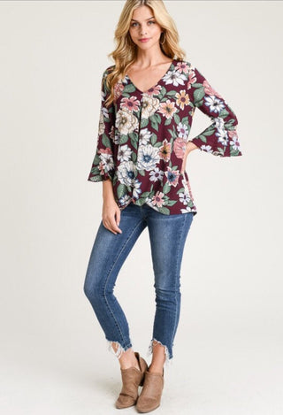 plum floral top for women with jeans