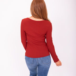 long sleeve red top back view