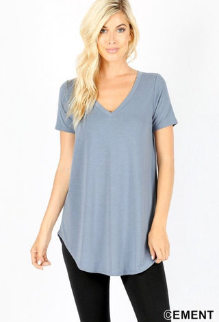 V Neck Flowy Tee in Cement blue