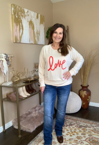 Love top in cream and red