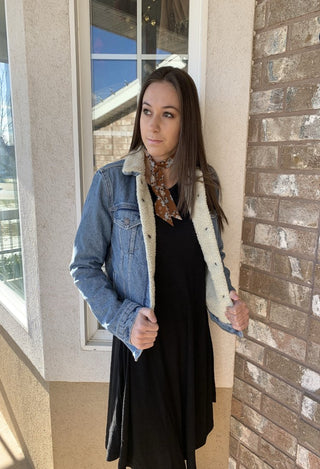 brown Skinny scarf with denim jacket