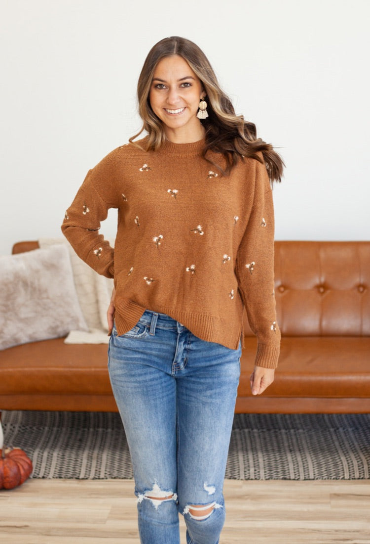 Dainty Flower Embroidered Sweater