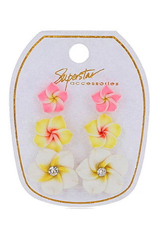 Girls Tropical flower earring set in pink, yellow, white